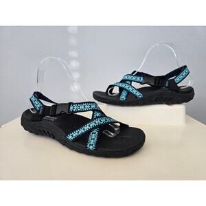 Skechers Womens Strappy Outdoor Sandals Size 8.5 Black Teal Trendy Comfort Shoes